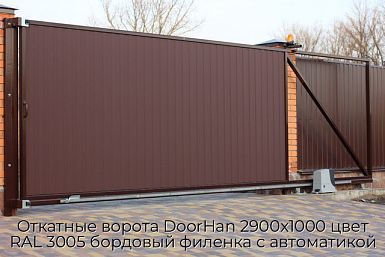 Откатные ворота DoorHan 2900х1000 цвет RAL 3005 бордовый филенка с автоматикой