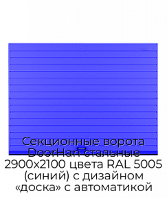 Секционные ворота DoorHan стальные 2900х2100 цвета RAL 5005 (синий) с дизайном «доска» с автоматикой