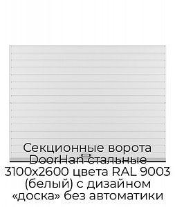 Секционные ворота DoorHan стальные 3100х2600 цвета RAL 9003 (белый) с дизайном «доска» без автоматики preview 1