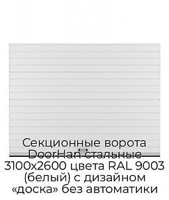 Секционные ворота DoorHan стальные 3100х2600 цвета RAL 9003 (белый) с дизайном «доска» без автоматики