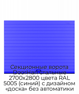 Секционные ворота DoorHan стальные 2700х2800 цвета RAL 5005 (синий) с дизайном «доска» без автоматики preview 1