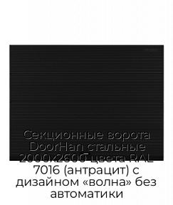 Секционные ворота DoorHan стальные 2000х2600 цвета RAL 7016 (антрацит) с дизайном «волна» без автоматики