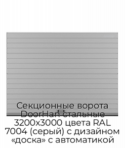 Секционные ворота DoorHan стальные 3200х3000 цвета RAL 7004 (серый) с дизайном «доска» с автоматикой preview 1