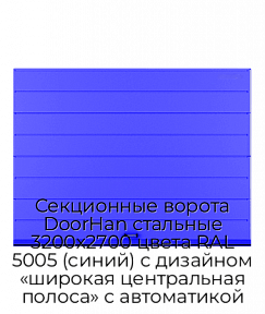Секционные ворота DoorHan стальные 3200х2700 цвета RAL 5005 (синий) с дизайном «широкая центральная полоса» с автоматикой