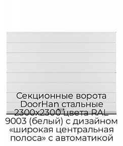 Секционные ворота DoorHan стальные 2300х2300 цвета RAL 9003 (белый) с дизайном «широкая центральная полоса» с автоматикой