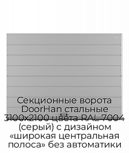 Секционные ворота DoorHan стальные 3100х2100 цвета RAL 7004 (серый) с дизайном «широкая центральная полоса» без автоматики preview 1