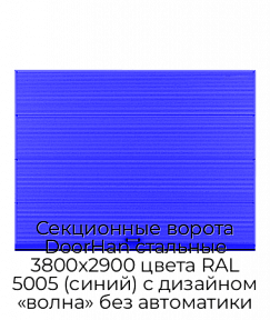 Секционные ворота DoorHan стальные 3800х2900 цвета RAL 5005 (синий) с дизайном «волна» без автоматики