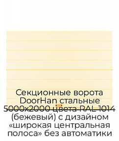 Секционные ворота DoorHan стальные 5000х2000 цвета RAL 1014 (бежевый) с дизайном «широкая центральная полоса» без автоматики