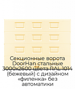 Секционные ворота DoorHan стальные 3000х2600 цвета RAL 1014 (бежевый) с дизайном «филенка» без автоматики