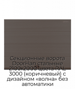 Секционные ворота DoorHan стальные 2100х2000 цвета RAL 3000 (коричневый) с дизайном «волна» без автоматики