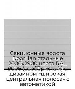 Секционные ворота DoorHan стальные 2000х2900 цвета RAL 9006 (серебристый) с дизайном «широкая центральная полоса» с автоматикой