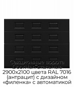 Секционные ворота DoorHan стальные 2900х2100 цвета RAL 7016 (антрацит) с дизайном «филенка» с автоматикой preview 1