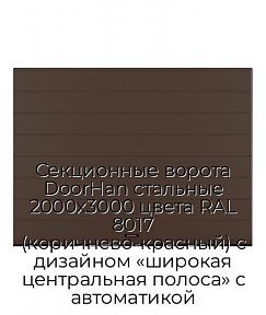 Секционные ворота DoorHan стальные 2000х3000 цвета RAL 8017 (коричнево-красный) с дизайном «широкая центральная полоса» с автоматикой