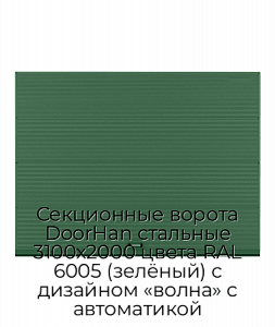 Секционные ворота DoorHan стальные 3100х2000 цвета RAL 6005 (зелёный) с дизайном «волна» с автоматикой preview 1
