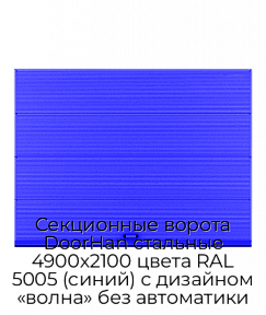 Секционные ворота DoorHan стальные 4900х2100 цвета RAL 5005 (синий) с дизайном «волна» без автоматики