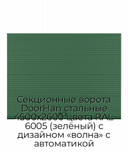 Секционные ворота DoorHan стальные 4500х2600 цвета RAL 6005 (зелёный) с дизайном «волна» с автоматикой preview 1