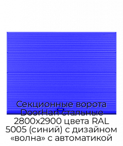 Секционные ворота DoorHan стальные 2800х2900 цвета RAL 5005 (синий) с дизайном «волна» с автоматикой