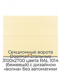 Секционные ворота DoorHan стальные 3100х2700 цвета RAL 1014 (бежевый) с дизайном «волна» без автоматики preview 1