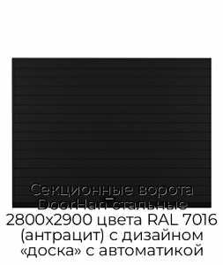 Секционные ворота DoorHan стальные 2800х2900 цвета RAL 7016 (антрацит) с дизайном «доска» с автоматикой preview 1