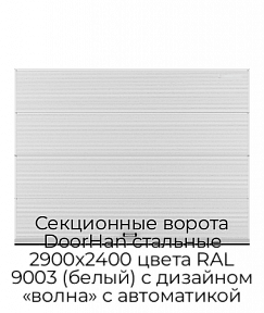 Секционные ворота DoorHan стальные 2900х2400 цвета RAL 9003 (белый) с дизайном «волна» с автоматикой