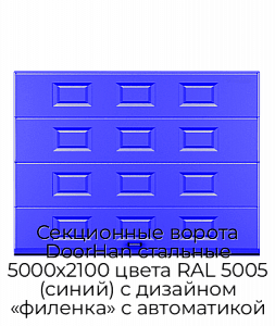 Секционные ворота DoorHan стальные 5000х2100 цвета RAL 5005 (синий) с дизайном «филенка» с автоматикой preview 1