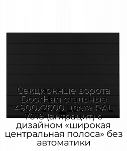 Секционные ворота DoorHan стальные 4900х2600 цвета RAL 7016 (антрацит) с дизайном «широкая центральная полоса» без автоматики preview 1