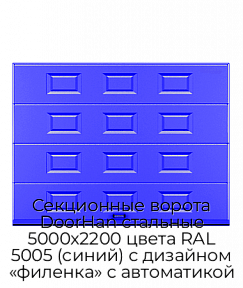 Секционные ворота DoorHan стальные 5000х2200 цвета RAL 5005 (синий) с дизайном «филенка» с автоматикой
