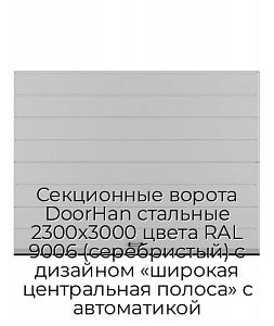 Секционные ворота DoorHan стальные 2300х3000 цвета RAL 9006 (серебристый) с дизайном «широкая центральная полоса» с автоматикой preview 1
