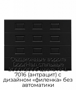 Секционные ворота DoorHan стальные 2000х2000 цвета RAL 7016 (антрацит) с дизайном «филенка» без автоматики