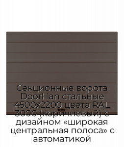 Секционные ворота DoorHan стальные 4500х2200 цвета RAL 3000 (коричневый) с дизайном «широкая центральная полоса» с автоматикой preview 1
