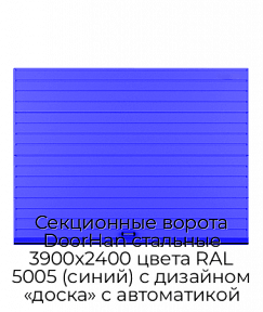 Секционные ворота DoorHan стальные 3900х2400 цвета RAL 5005 (синий) с дизайном «доска» с автоматикой