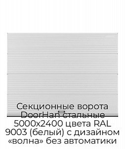 Секционные ворота DoorHan стальные 5000х2400 цвета RAL 9003 (белый) с дизайном «волна» без автоматики preview 1