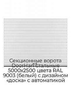 Секционные ворота DoorHan стальные 5000х2500 цвета RAL 9003 (белый) с дизайном «доска» с автоматикой