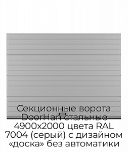 Секционные ворота DoorHan стальные 4900х2000 цвета RAL 7004 (серый) с дизайном «доска» без автоматики preview 1