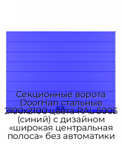 Секционные ворота DoorHan стальные 2100х2100 цвета RAL 5005 (синий) с дизайном «широкая центральная полоса» без автоматики
