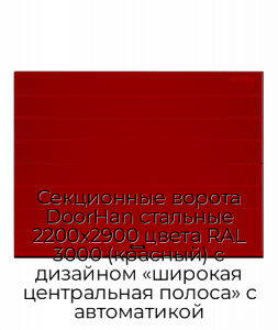 Секционные ворота DoorHan стальные 2200х2900 цвета RAL 3000 (красный) с дизайном «широкая центральная полоса» с автоматикой preview 1