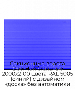 Секционные ворота DoorHan стальные 2000х2100 цвета RAL 5005 (синий) с дизайном «доска» без автоматики