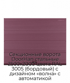 Секционные ворота DoorHan стальные 2500х2000 цвета RAL 3005 (бордовый) с дизайном «волна» с автоматикой